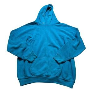 Vintage 70s Aqua Blue Raglan Hoodie‎ Pullover Sweatshirt Single Grommet Size L